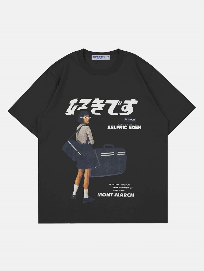 Bleu  T Shirts Aelfric Eden 好きです Japanese Girl Graphique Tee - FEQ-1069591